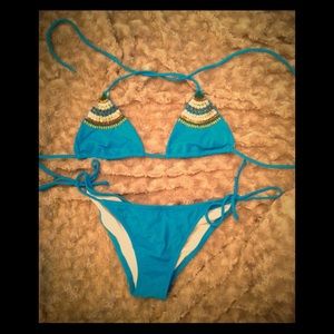 VS Turquoise blue String bikini with beaded top